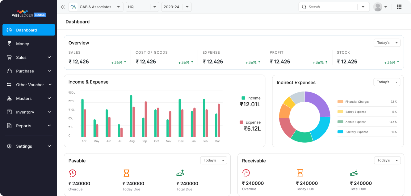 WebLedger Books business dashboard