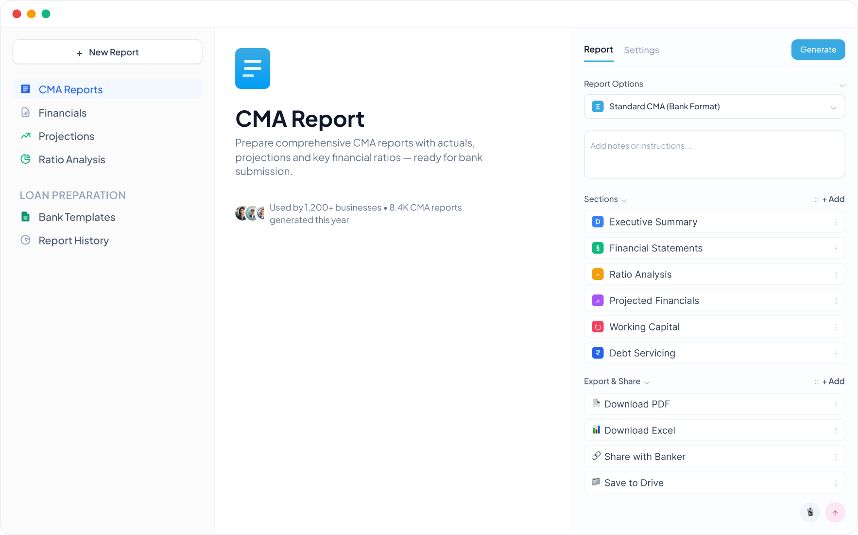 CMA Report Software dashboard